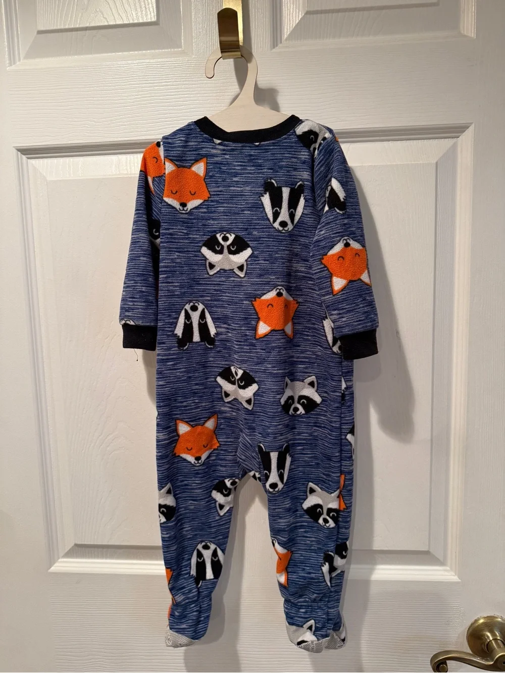 Carter’s Blue One-Piece Fleece Footed Pajamas with Fox, Raccoon & Badger Heads